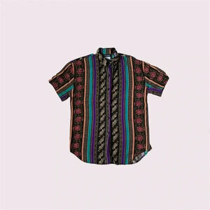 Men bold pattern vintage button up shirt